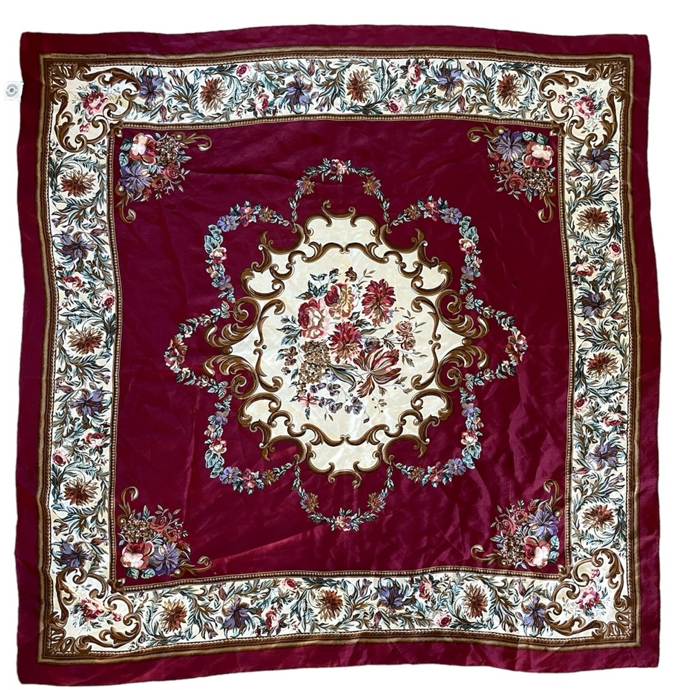 Large Smithsonian Floral Scarf Burgundy and Roses